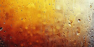 A refreshing glass of beer with bubbles against a vibrant orange background photo