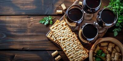 Delicious assortment of crackers and toppings on rustic wooden table photo