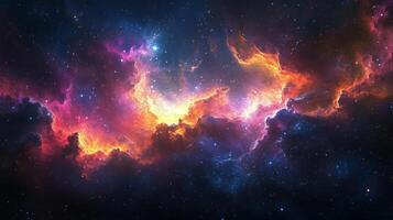 Colorful cosmic cloud formation illuminated by distant starlight in the night sky photo