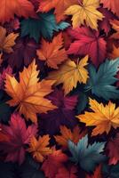 Vibrant autumn leaves in a rich palette of colors on the forest floor during the fall season photo