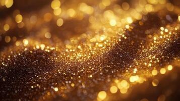 Shimmering golden sparkles creating a dreamy background with soft bokeh during twilight photo