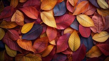 Vibrant autumn leaves covering the ground in shades of red, orange, and yellow during fall photo