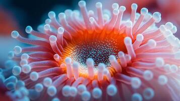 Close up view of a vibrant coral underwater, showcasing its delicate structure and colors photo