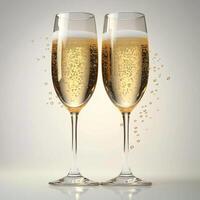 Champagne flutes clinking together in celebration with bubbles rising in a festive setting photo