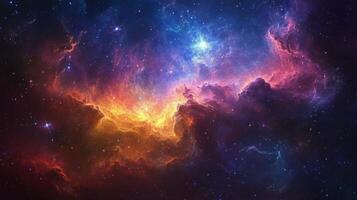Colorful cosmic cloud formation illuminated by distant starlight in the night sky photo