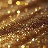 Shimmering golden sequins arranged together creating a sparkling texture on a surface photo