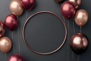 Elegant balloon decoration with a circular frame on a dark background for festive events photo
