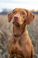 A majestic dog stands proudly in a field at sunset, capturing the beauty of a golden hour photo