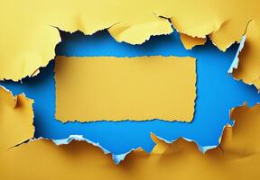 Textured yellow paper against vibrant blue background creating visual contrast and interest photo