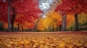 Autumn trees with vibrant leaves in a colorful forest during the fall season in nature photo