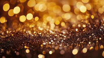 Shimmering golden sparkles creating a dreamy background with soft bokeh during twilight photo