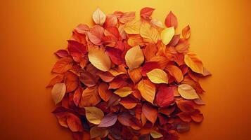 Vibrant autumn leaves covering the ground in shades of red, orange, and yellow during fall photo