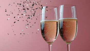 Celebration with sparkling drinks and confetti in a festive setting for a joyful occasion photo