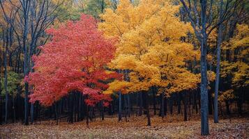 Autumn trees with vibrant leaves in a colorful forest during the fall season in nature photo