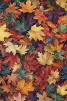 Vibrant autumn leaves in a rich palette of colors on the forest floor during the fall season photo