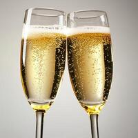 Champagne flutes clinking together in celebration with bubbles rising in a festive setting photo