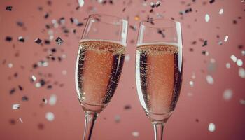 Celebration with sparkling drinks and confetti in a festive setting for a joyful occasion photo
