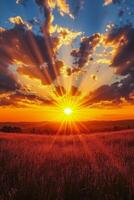 Golden sunrise illuminating clouds over a peaceful horizon at dawn photo