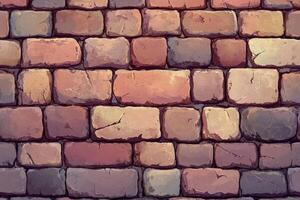 Colorful textured brick wall pattern with varying shades of red and brown in a rustic design photo