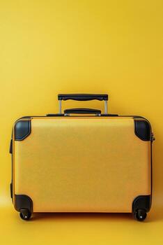 Bright yellow suitcase on a yellow fabric background creating a vibrant aesthetic atmosphere photo