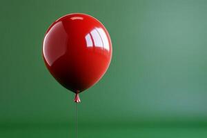 A vibrant red balloon floats against a textured green wall in a bright indoor setting photo
