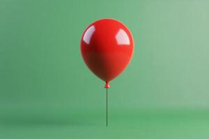 A vibrant red balloon floats against a textured green wall in a bright indoor setting photo