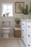 Elegant bathroom with modern decor and natural elements in a bright, inviting space photo