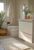 Elegant bathroom with modern decor and natural elements in a bright, inviting space photo