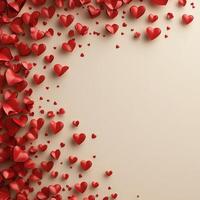 Decorative red hearts arranged on a soft beige background for Valentines Day celebrations photo