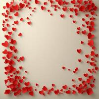 Decorative red hearts arranged on a soft beige background for Valentines Day celebrations photo