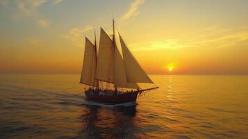 A serene sailing adventure at sunset on tranquil waters with beautiful clouds above photo