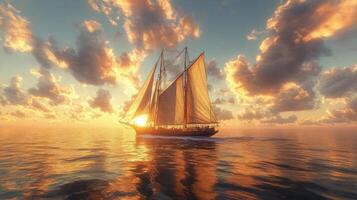 A serene sailing adventure at sunset on tranquil waters with beautiful clouds above photo