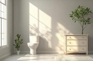 Bright and serene bathroom interior featuring elegant fixtures and indoor plants in natural light photo