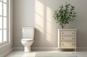 Bright and serene bathroom interior featuring elegant fixtures and indoor plants in natural light photo