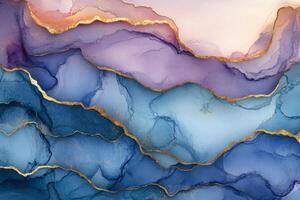 Elegant abstract artwork featuring soft purple hues with golden accents in flowing patterns photo
