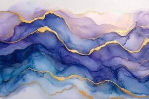 Elegant abstract artwork featuring soft purple hues with golden accents in flowing patterns photo