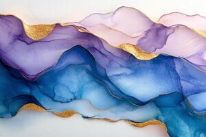 Elegant abstract artwork featuring soft purple hues with golden accents in flowing patterns photo