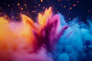 Colorful explosion of vibrant powder in swirling clouds during a celebration or festival photo