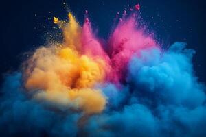 Colorful explosion of vibrant powder in swirling clouds during a celebration or festival photo