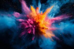 Colorful explosion of vibrant powder in swirling clouds during a celebration or festival photo