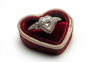 A sparkling heart shaped diamond ring in an elegant velvet box meant for special occasions photo