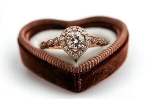 A sparkling heart shaped diamond ring in an elegant velvet box meant for special occasions photo
