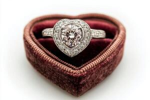 A sparkling heart shaped diamond ring in an elegant velvet box meant for special occasions photo