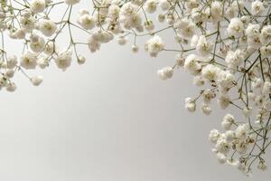 Delicate white baby breath flowers arranged gracefully in a minimalist setting photo