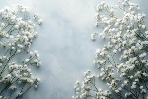 Delicate white baby breath flowers arranged gracefully in a minimalist setting photo
