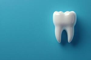 A detailed view of a healthy human tooth on a blue background showcasing dental anatomy clearly photo