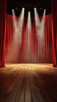 A historic theater stage illuminated by bright lights and smoke during a captivating performance photo
