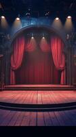 A historic theater stage illuminated by bright lights and smoke during a captivating performance photo