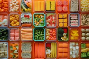 Colorful assortment of healthy meals packaged in containers for meal prep in a bright setting photo
