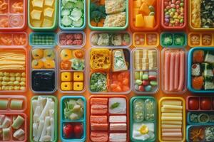Colorful assortment of healthy meals packaged in containers for meal prep in a bright setting photo